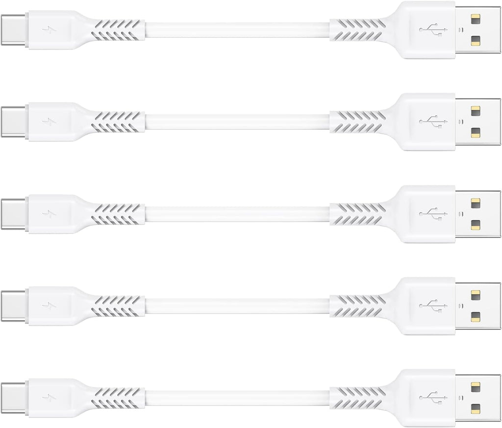 4 Inch USB C Cord Short 5 Pack Durable USB a to USB Type C Cable Fast Charging for Charging Station Compatible with Samsung Galaxy Note 10 20 S10 S20 A20 plus LG (White)
