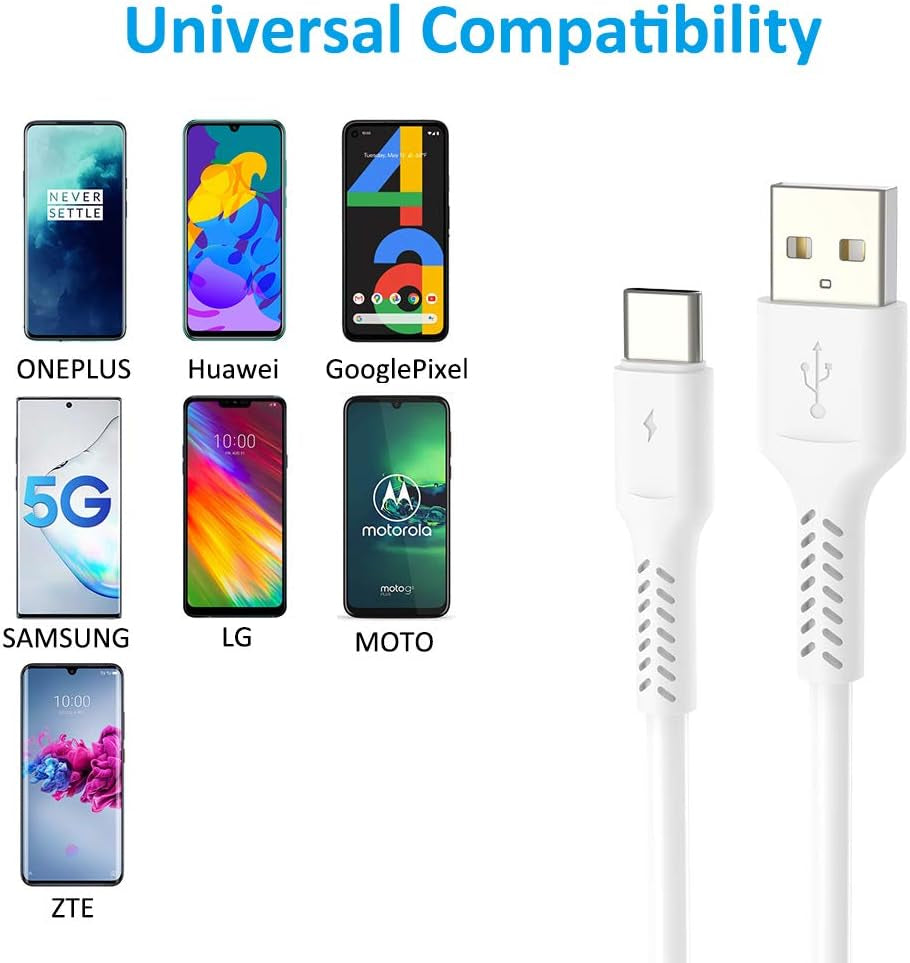 4 Inch USB C Cord Short 5 Pack Durable USB a to USB Type C Cable Fast Charging for Charging Station Compatible with Samsung Galaxy Note 10 20 S10 S20 A20 plus LG (White)