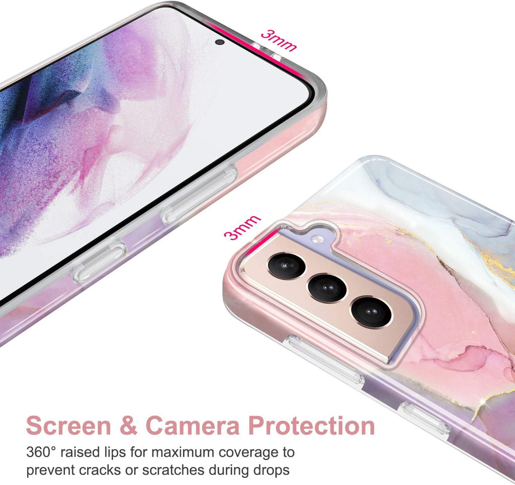 Galaxy S21 Case Gold Sparkle Glitter Marble Slim Shockproof TPU Soft Rubber Silicone Cover Phone Case for Samsung Galaxy S21 5G 6.2 Inch 2021 Pink Purple